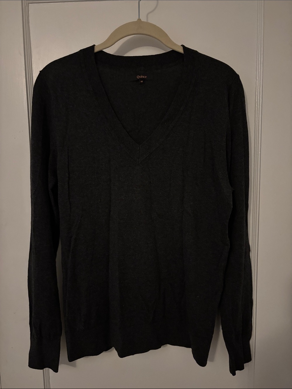 Quince Gray Cotton-Blend V-Neck Sweater, Medium, NWOT